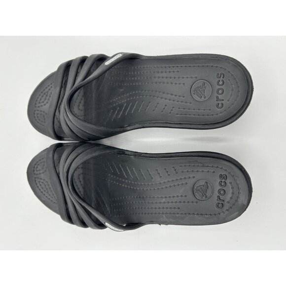 Crocs Rhonda Wedge Black SlipOn Strappy Comfort Sandals Size 8 - Picture 5 of 7